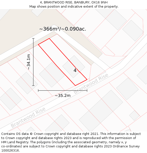 4, BRANTWOOD RISE, BANBURY, OX16 9NH: Plot and title map