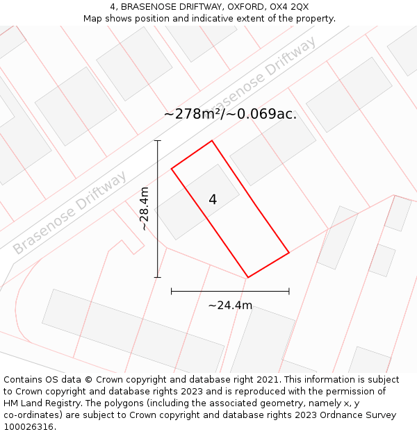 4, BRASENOSE DRIFTWAY, OXFORD, OX4 2QX: Plot and title map