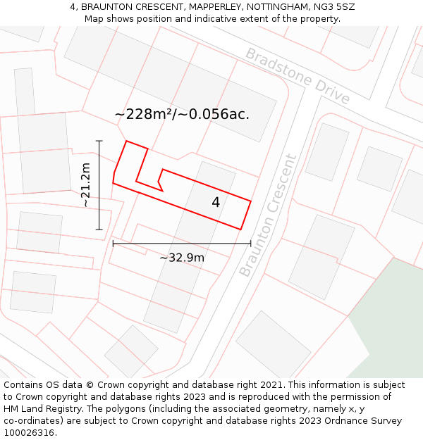 4, BRAUNTON CRESCENT, MAPPERLEY, NOTTINGHAM, NG3 5SZ: Plot and title map