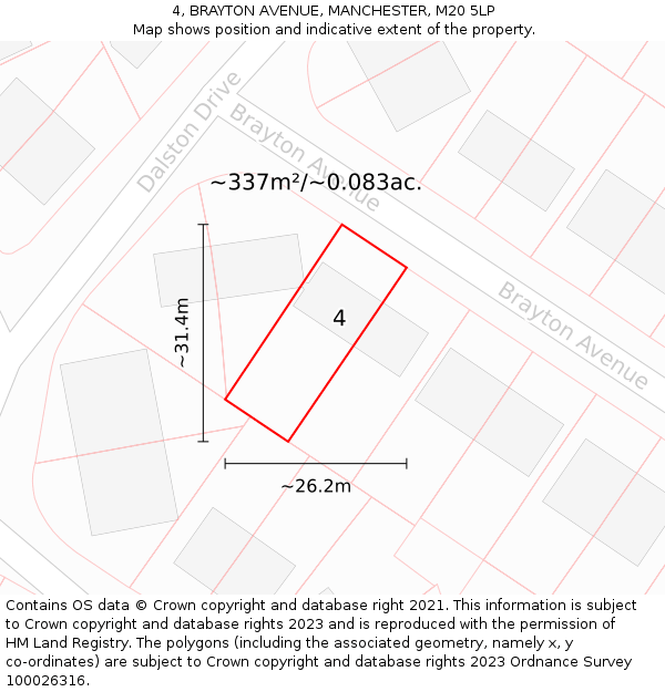 4, BRAYTON AVENUE, MANCHESTER, M20 5LP: Plot and title map