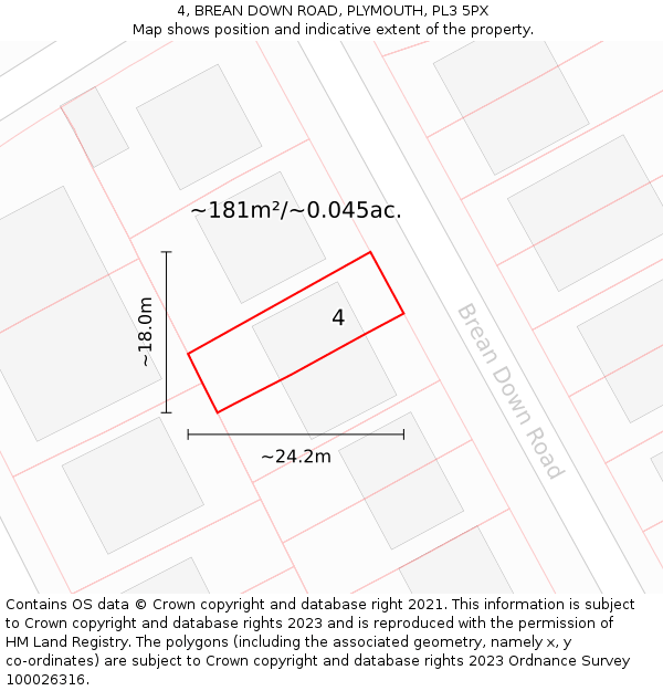 4, BREAN DOWN ROAD, PLYMOUTH, PL3 5PX: Plot and title map