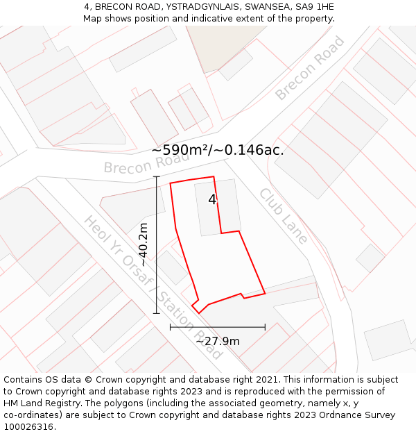 4, BRECON ROAD, YSTRADGYNLAIS, SWANSEA, SA9 1HE: Plot and title map