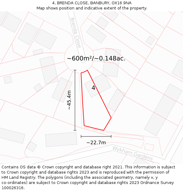 4, BRENDA CLOSE, BANBURY, OX16 9NA: Plot and title map