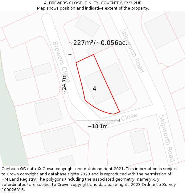 4, BREWERS CLOSE, BINLEY, COVENTRY, CV3 2UP: Plot and title map