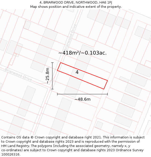 4, BRIARWOOD DRIVE, NORTHWOOD, HA6 1PJ: Plot and title map