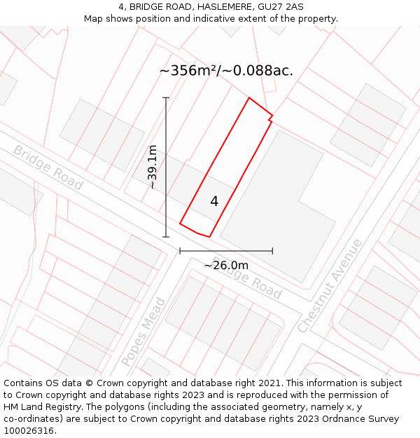 4, BRIDGE ROAD, HASLEMERE, GU27 2AS: Plot and title map