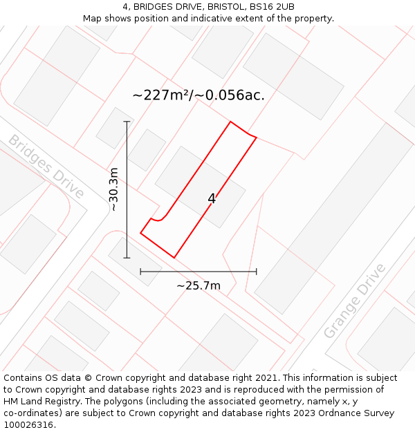 4, BRIDGES DRIVE, BRISTOL, BS16 2UB: Plot and title map