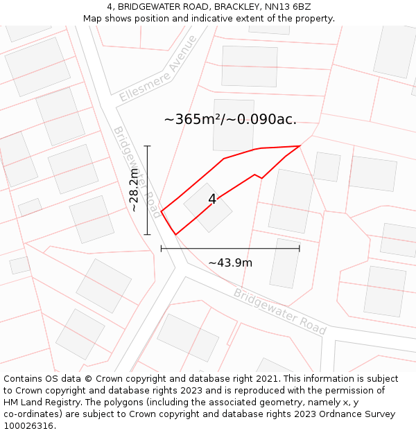 4, BRIDGEWATER ROAD, BRACKLEY, NN13 6BZ: Plot and title map