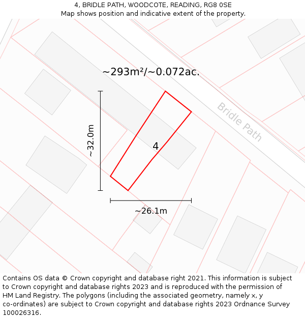 4, BRIDLE PATH, WOODCOTE, READING, RG8 0SE: Plot and title map