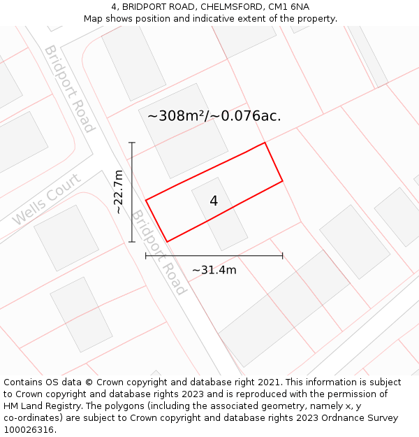 4, BRIDPORT ROAD, CHELMSFORD, CM1 6NA: Plot and title map