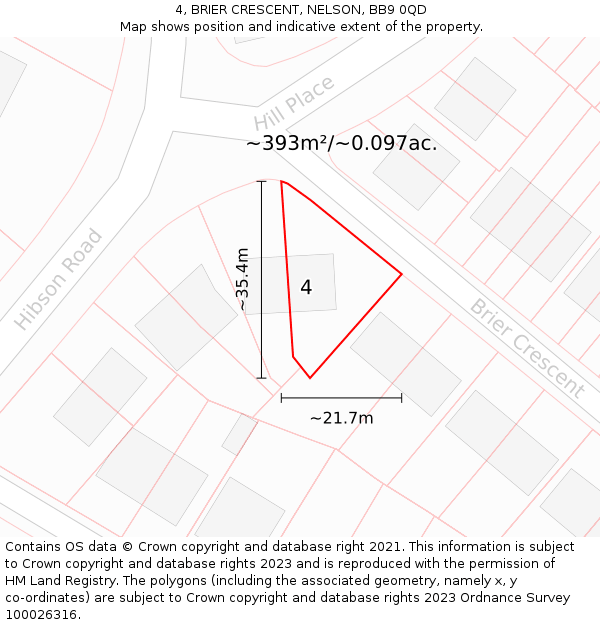 4, BRIER CRESCENT, NELSON, BB9 0QD: Plot and title map