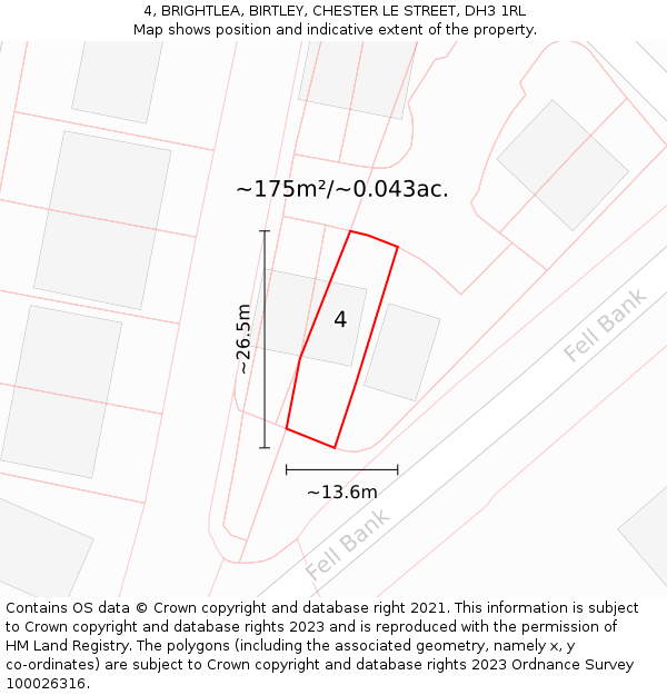 4, BRIGHTLEA, BIRTLEY, CHESTER LE STREET, DH3 1RL: Plot and title map