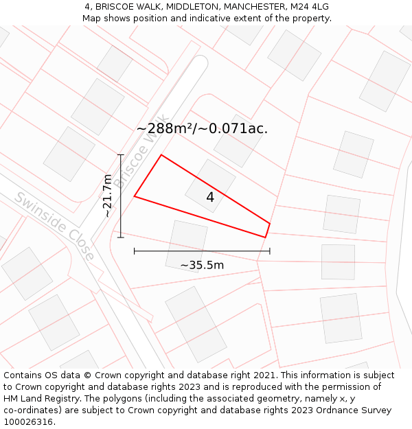 4, BRISCOE WALK, MIDDLETON, MANCHESTER, M24 4LG: Plot and title map