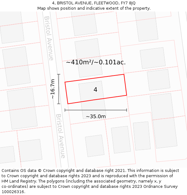 4, BRISTOL AVENUE, FLEETWOOD, FY7 8JQ: Plot and title map