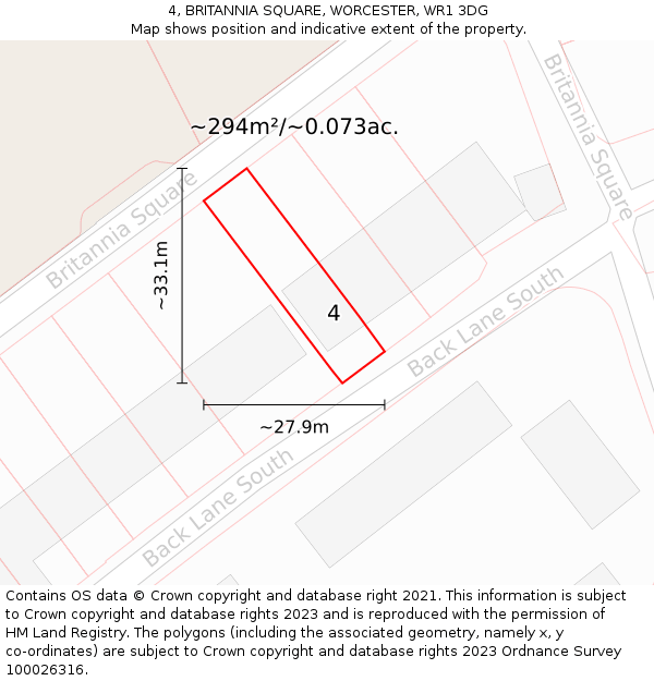 4, BRITANNIA SQUARE, WORCESTER, WR1 3DG: Plot and title map