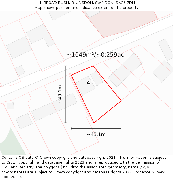 4, BROAD BUSH, BLUNSDON, SWINDON, SN26 7DH: Plot and title map