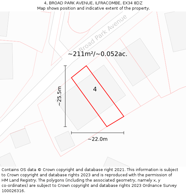 4, BROAD PARK AVENUE, ILFRACOMBE, EX34 8DZ: Plot and title map