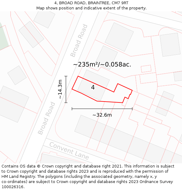 4, BROAD ROAD, BRAINTREE, CM7 9RT: Plot and title map