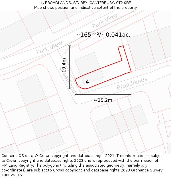 4, BROADLANDS, STURRY, CANTERBURY, CT2 0BE: Plot and title map