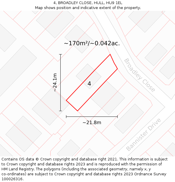 4, BROADLEY CLOSE, HULL, HU9 1EL: Plot and title map