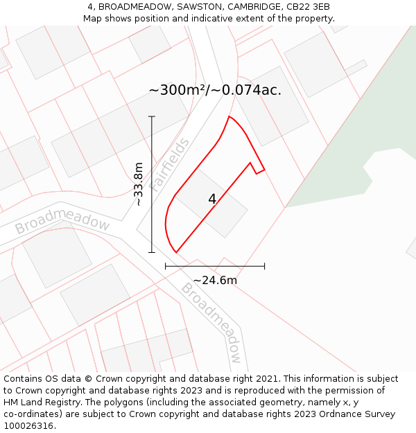 4, BROADMEADOW, SAWSTON, CAMBRIDGE, CB22 3EB: Plot and title map