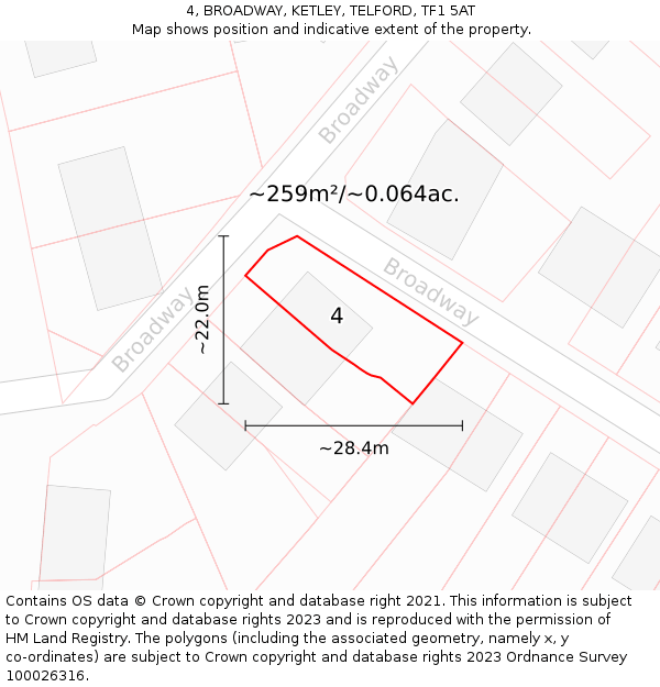 4, BROADWAY, KETLEY, TELFORD, TF1 5AT: Plot and title map