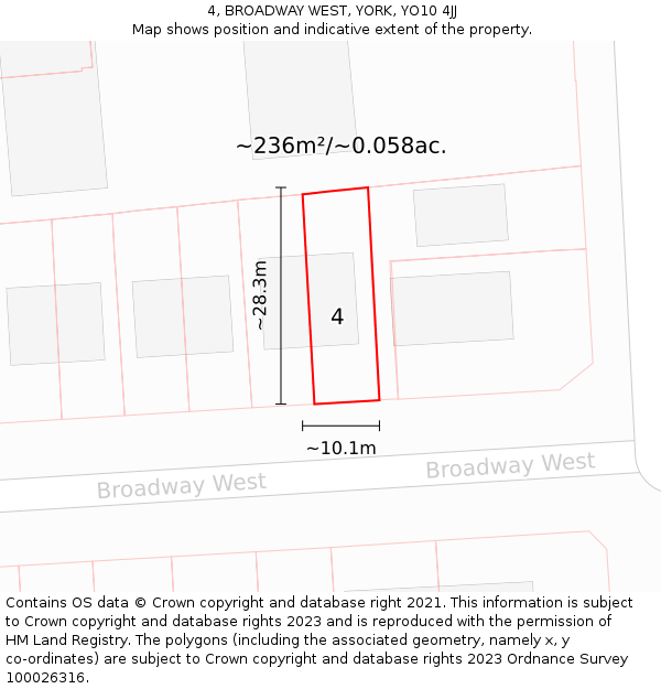 4, BROADWAY WEST, YORK, YO10 4JJ: Plot and title map