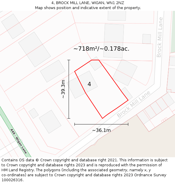 4, BROCK MILL LANE, WIGAN, WN1 2NZ: Plot and title map