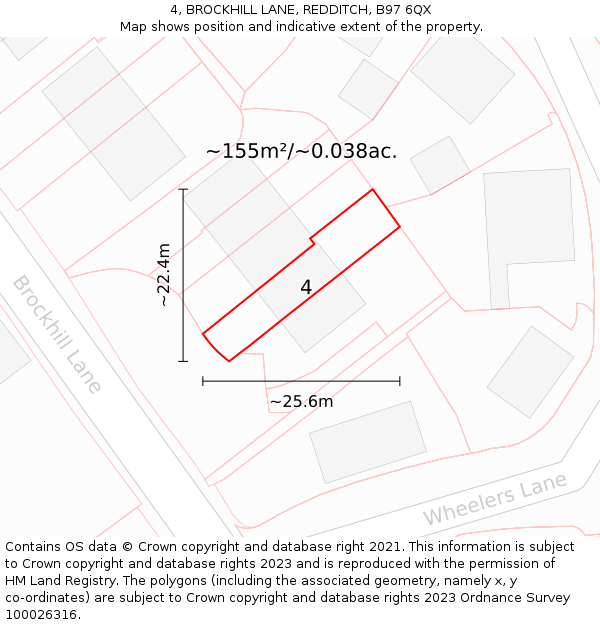 4, BROCKHILL LANE, REDDITCH, B97 6QX: Plot and title map