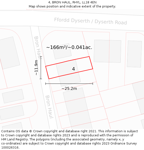 4, BRON HAUL, RHYL, LL18 4EN: Plot and title map