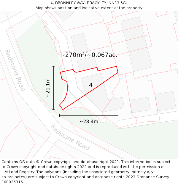 4, BRONNLEY WAY, BRACKLEY, NN13 5GL: Plot and title map