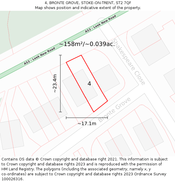 4, BRONTE GROVE, STOKE-ON-TRENT, ST2 7QF: Plot and title map