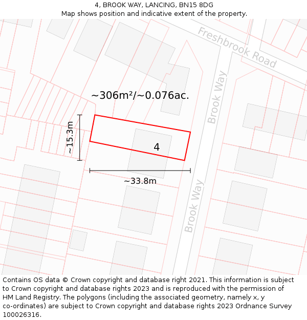 4, BROOK WAY, LANCING, BN15 8DG: Plot and title map