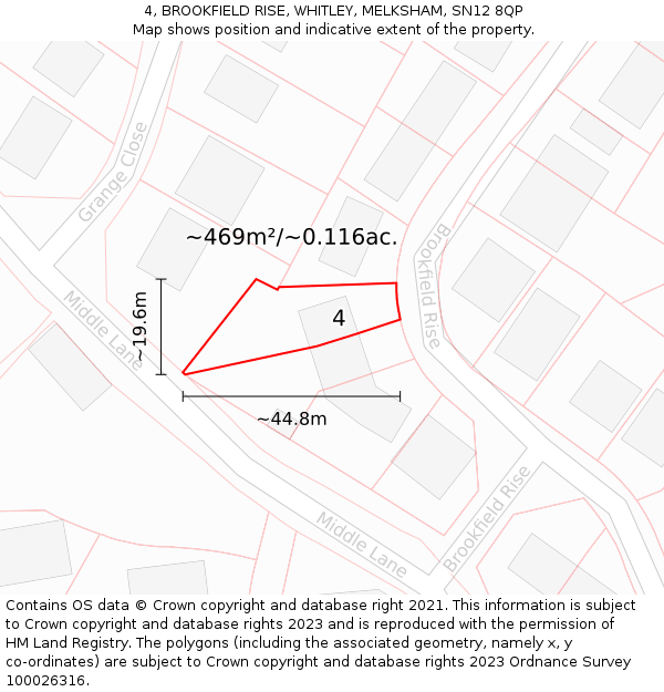 4, BROOKFIELD RISE, WHITLEY, MELKSHAM, SN12 8QP: Plot and title map