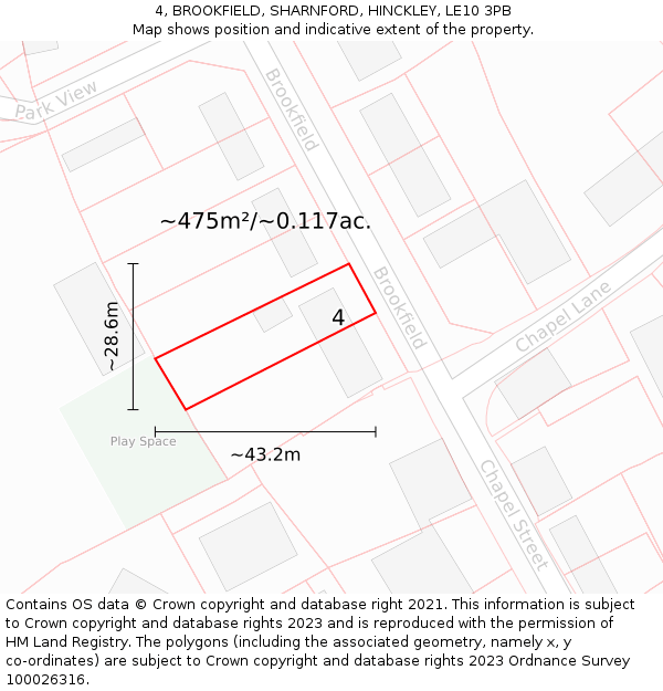 4, BROOKFIELD, SHARNFORD, HINCKLEY, LE10 3PB: Plot and title map