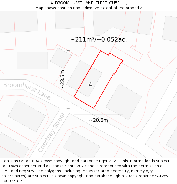 4, BROOMHURST LANE, FLEET, GU51 1HJ: Plot and title map