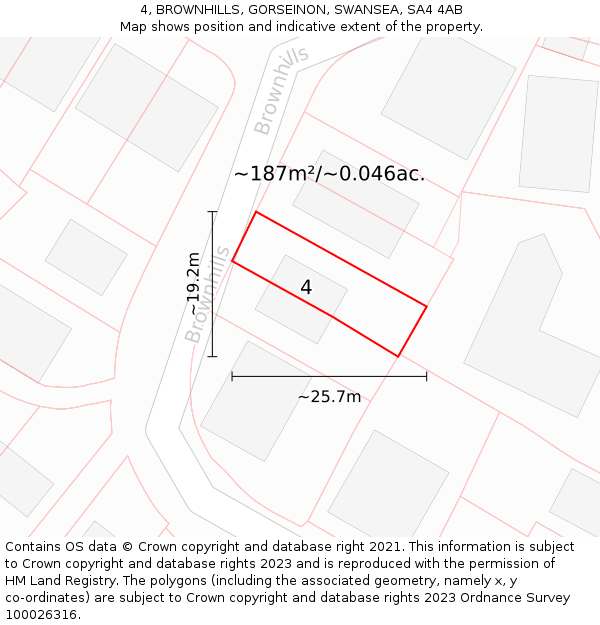 4, BROWNHILLS, GORSEINON, SWANSEA, SA4 4AB: Plot and title map