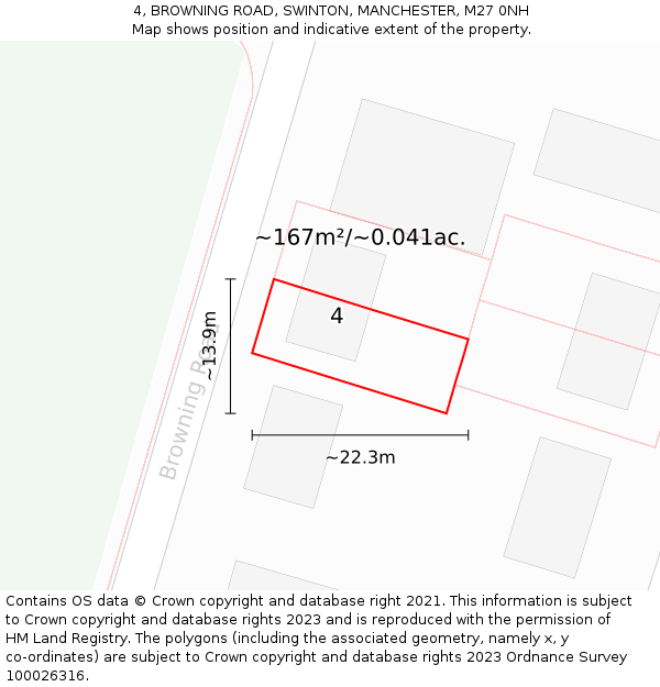 4, BROWNING ROAD, SWINTON, MANCHESTER, M27 0NH: Plot and title map