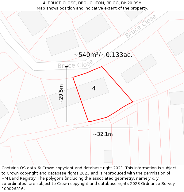 4, BRUCE CLOSE, BROUGHTON, BRIGG, DN20 0SA: Plot and title map