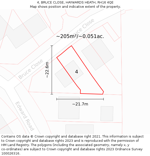 4, BRUCE CLOSE, HAYWARDS HEATH, RH16 4QE: Plot and title map