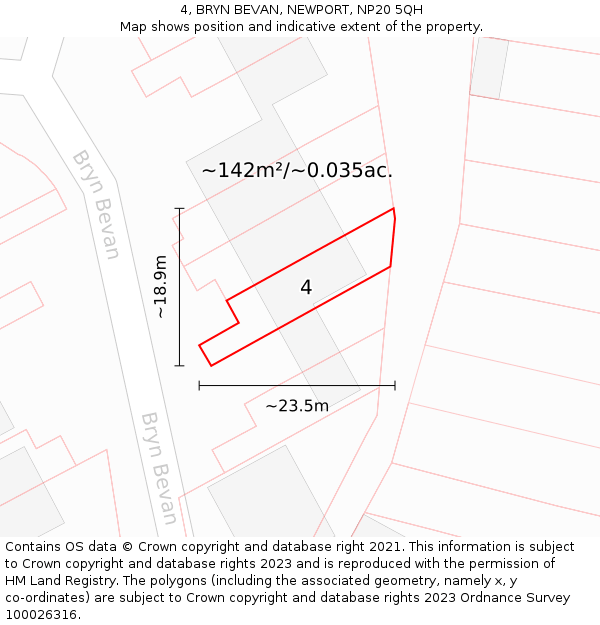 4, BRYN BEVAN, NEWPORT, NP20 5QH: Plot and title map