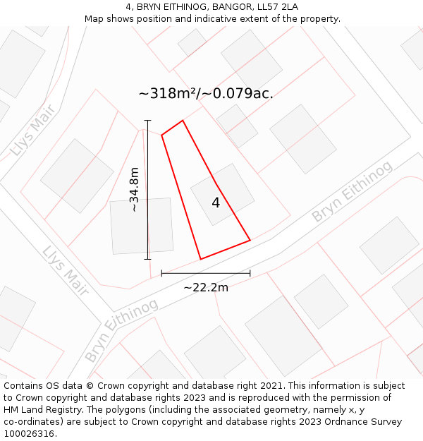 4, BRYN EITHINOG, BANGOR, LL57 2LA: Plot and title map