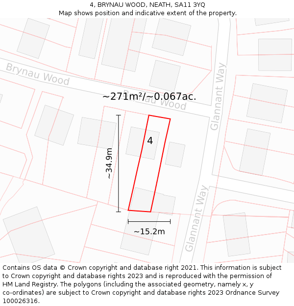 4, BRYNAU WOOD, NEATH, SA11 3YQ: Plot and title map