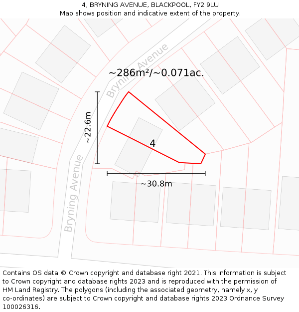 4, BRYNING AVENUE, BLACKPOOL, FY2 9LU: Plot and title map