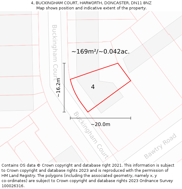 4, BUCKINGHAM COURT, HARWORTH, DONCASTER, DN11 8NZ: Plot and title map