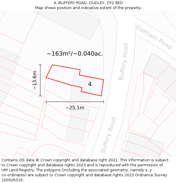 4, BUFFERY ROAD, DUDLEY, DY2 8ED: Plot and title map