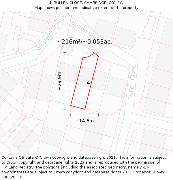 4, BULLEN CLOSE, CAMBRIDGE, CB1 8YU: Plot and title map