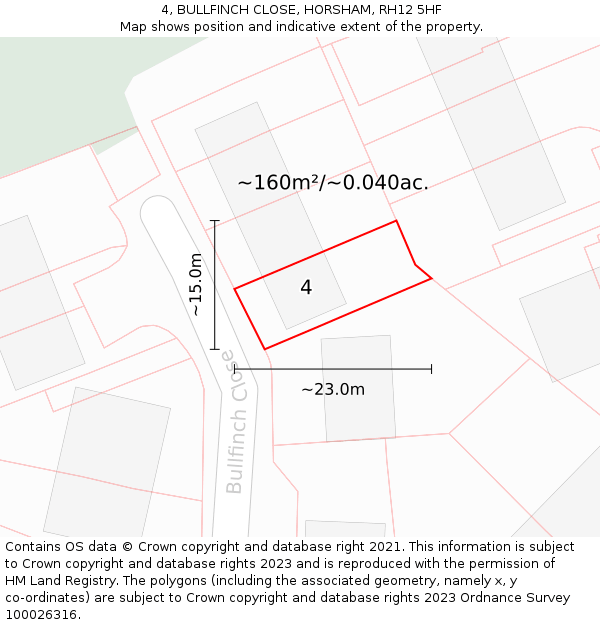 4, BULLFINCH CLOSE, HORSHAM, RH12 5HF: Plot and title map