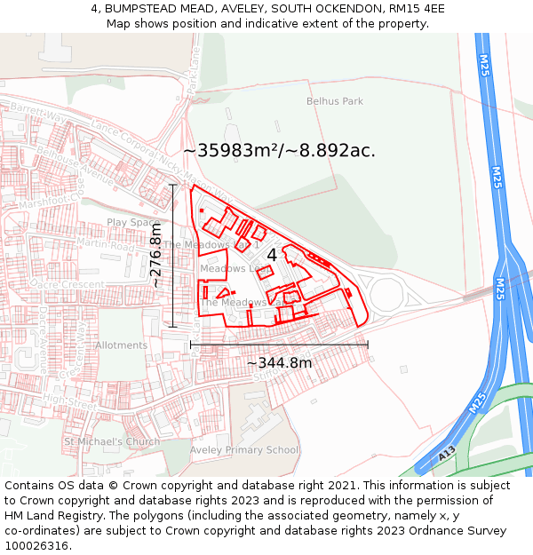 4, BUMPSTEAD MEAD, AVELEY, SOUTH OCKENDON, RM15 4EE: Plot and title map