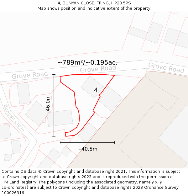 4, BUNYAN CLOSE, TRING, HP23 5PS: Plot and title map